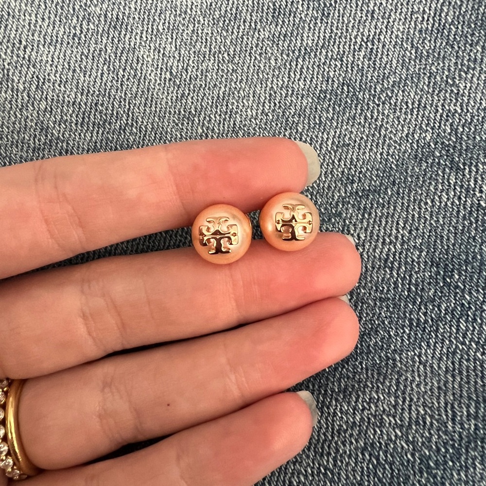 Tory Burch rose gold pearl studs